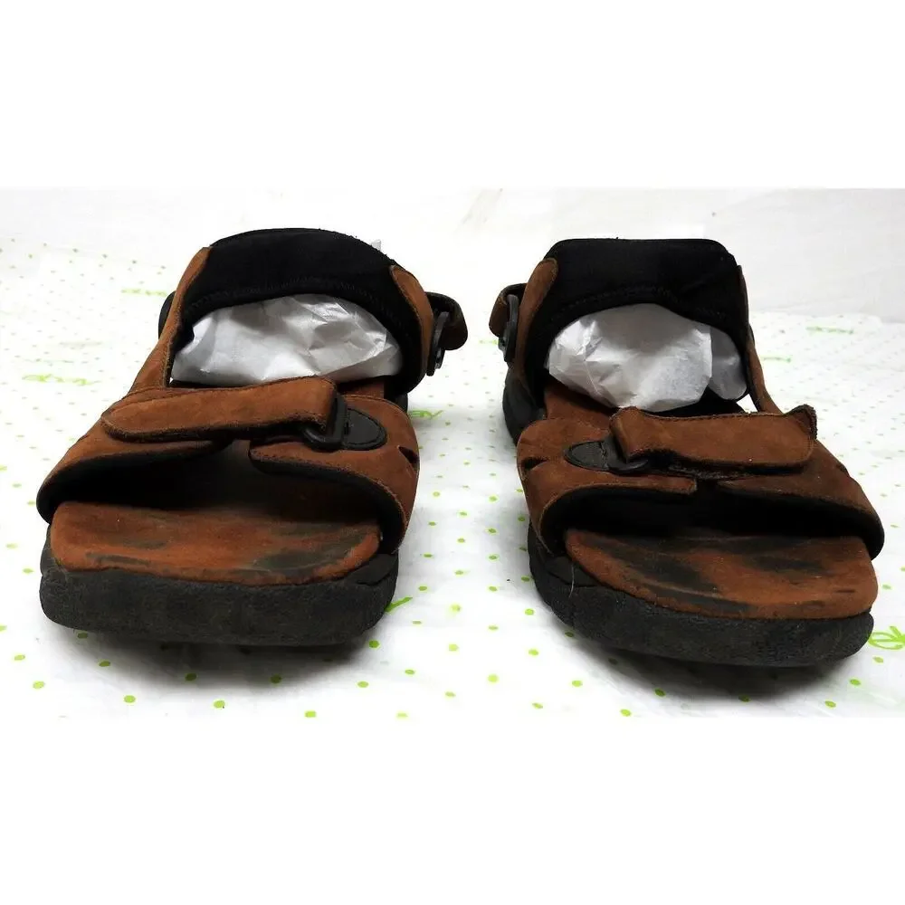 Minnetonka men's size 12 brown leather sandals shoes 6413